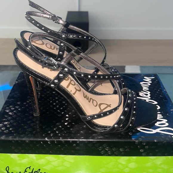 Genuine leather Sam Edelman studded high heeled sandal size 9 worn twice 🖤 - Picture 2 of 7